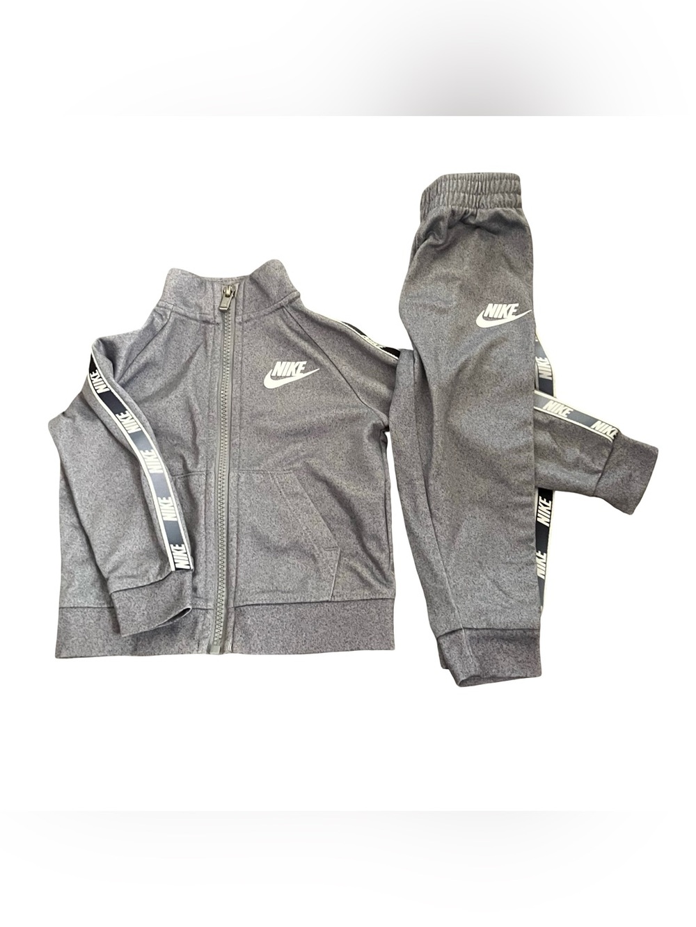 Nike Tracksuit Toddler 18mon Heather Gray Arm Leg Taping Logo Accent Zip Up Pair